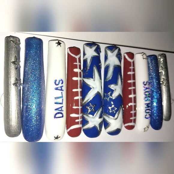 Hand crafted custom Dallas Cowboys 10pc xxl acrylic press on nails - Picture 6 of 6